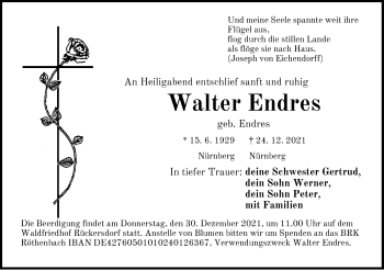 Traueranzeigen Von Walter Endres Gemeinsamtrauern N Land