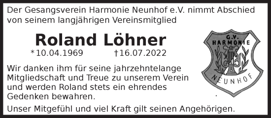 Traueranzeigen von Roland Löhner Gemeinsamtrauern N land