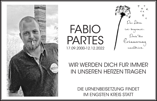 Traueranzeigen Von Fabio Partes Gemeinsamtrauern N Land