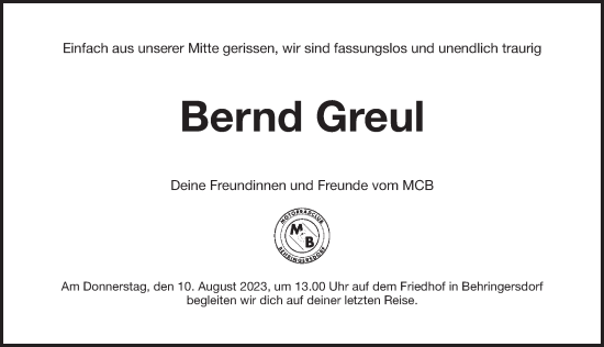 Traueranzeigen Von Bernhard Greul Gemeinsamtrauern N Land