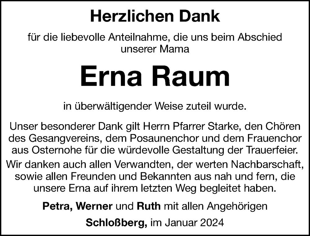 Traueranzeigen Von Erna Raum Gemeinsamtrauern N Land