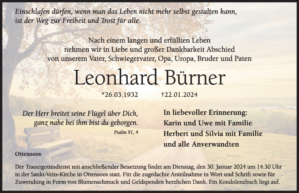 Traueranzeigen von Leonhard Bürner Gemeinsamtrauern N land