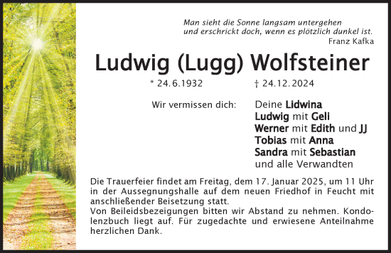 Traueranzeigen Von Ludwig Wolfsteiner Gemeinsamtrauern N Land